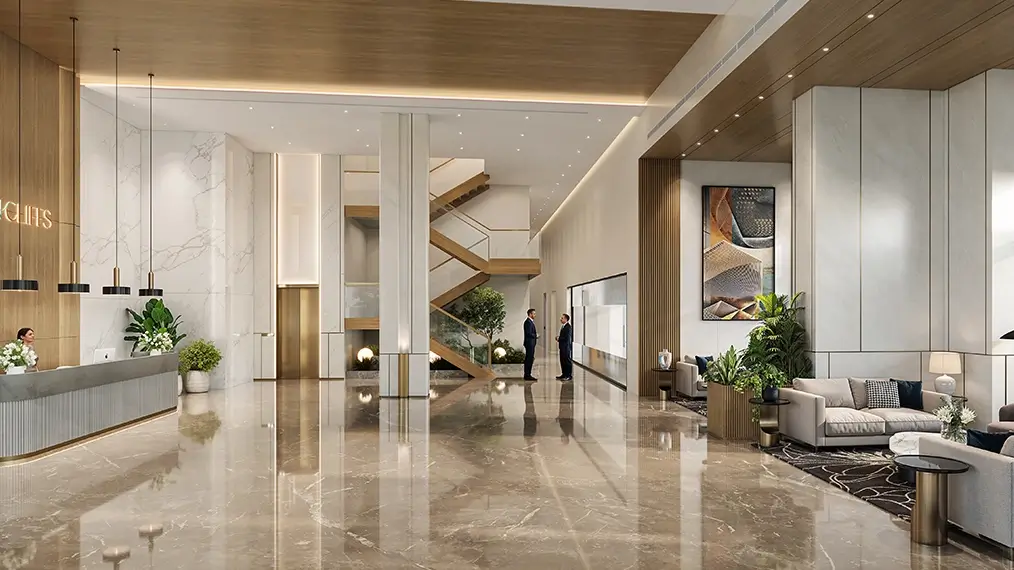 20-foot tall clubhouse lobby
