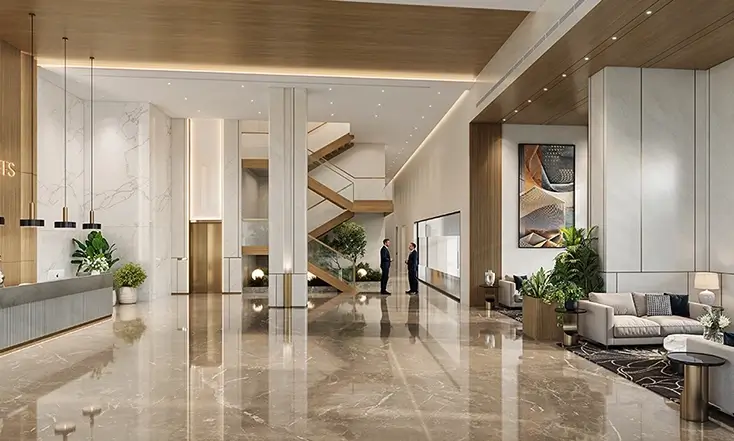 20-foot tall clubhouse lobby
