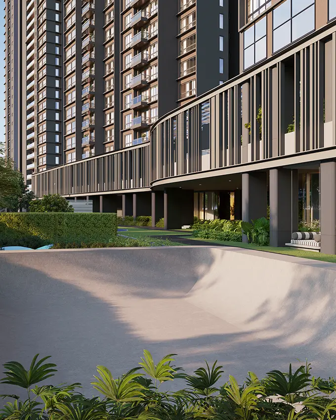 Outdoor basketball court at Atlis Ocean Cliffs residential community