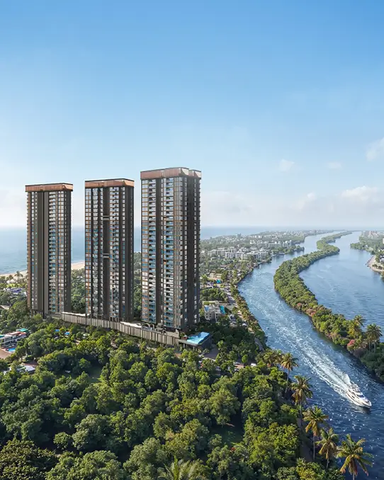 Aerial view of Ocean Cliffs towers surrounded by greenery